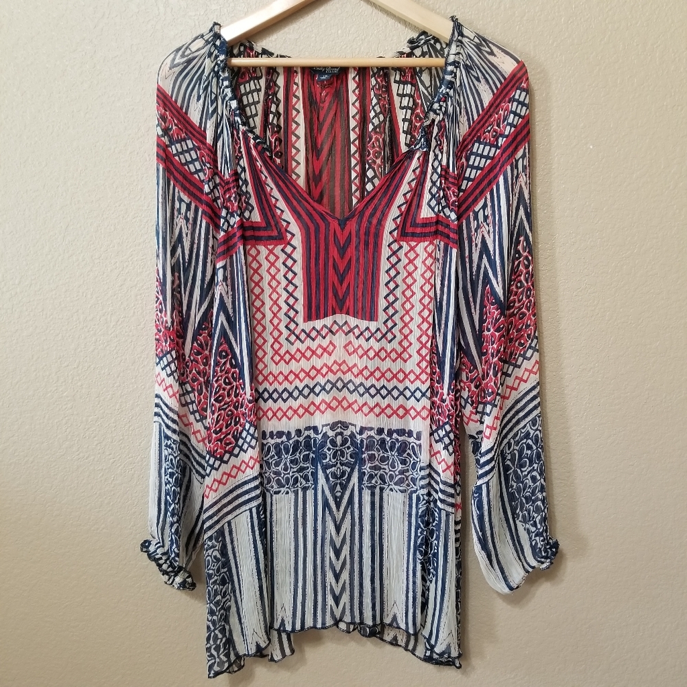 Lucky Brand Multicolored Sheer Geometeric Top Sz1X